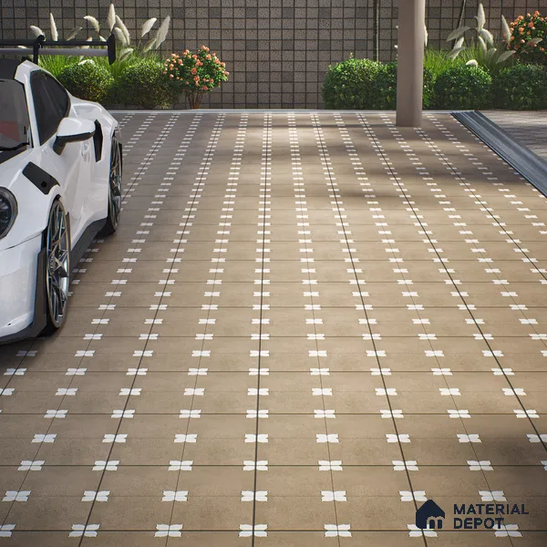 Parking Moroccan Floor Tile TL 08205 E Bloom Verde 16 inch x 16 inch | Vitrified Anti Slip Matte Finish Heavy Duty Tile - 12 mm | Suitable For Bathroom, Parking, Balcony | Pattern Alignment May Vary | 2-3 mm Spacer is Mandatory