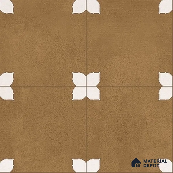 Parking Moroccan Floor Tile TL 08205 Bloom Cafe 16 inch x 16 inch | Vitrified Anti Slip Matte Finish Heavy Duty Tile - 12 mm | Suitable For High Traffic Areas, Parking, Bathroom | Pattern Alignment May Vary | 2-3 mm Spacer is Mandatory