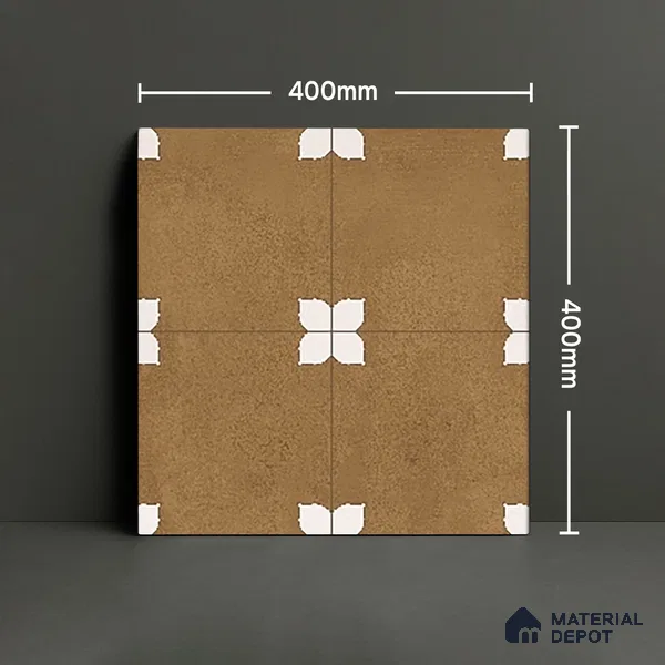 Parking Moroccan Floor Tile TL 08205 Bloom Cafe 16 inch x 16 inch | Vitrified Anti Slip Matte Finish Heavy Duty Tile - 12 mm | Suitable For High Traffic Areas, Parking, Bathroom | Pattern Alignment May Vary | 2-3 mm Spacer is Mandatory