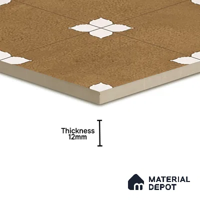 Parking Moroccan Floor Tile TL 08205 Bloom Cafe 16 inch x 16 inch | Vitrified Anti Slip Matte Finish Heavy Duty Tile - 12 mm | Suitable For High Traffic Areas, Parking, Bathroom | Pattern Alignment May Vary | 2-3 mm Spacer is Mandatory