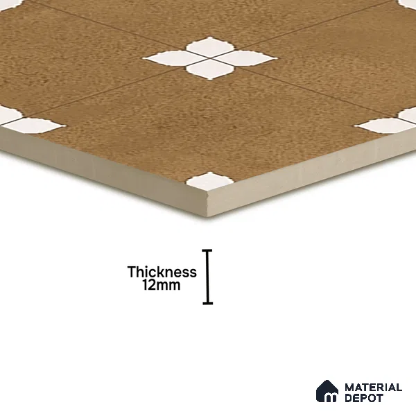 Parking Moroccan Floor Tile TL 08205 Bloom Cafe 16 inch x 16 inch | Vitrified Anti Slip Matte Finish Heavy Duty Tile - 12 mm | Suitable For High Traffic Areas, Parking, Bathroom | Pattern Alignment May Vary | 2-3 mm Spacer is Mandatory