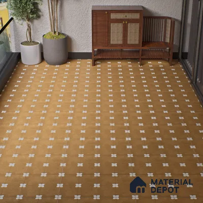 Parking Moroccan Floor Tile TL 08205 Bloom Cafe 16 inch x 16 inch | Vitrified Anti Slip Matte Finish Heavy Duty Tile - 12 mm | Suitable For High Traffic Areas, Parking, Bathroom | Pattern Alignment May Vary | 2-3 mm Spacer is Mandatory