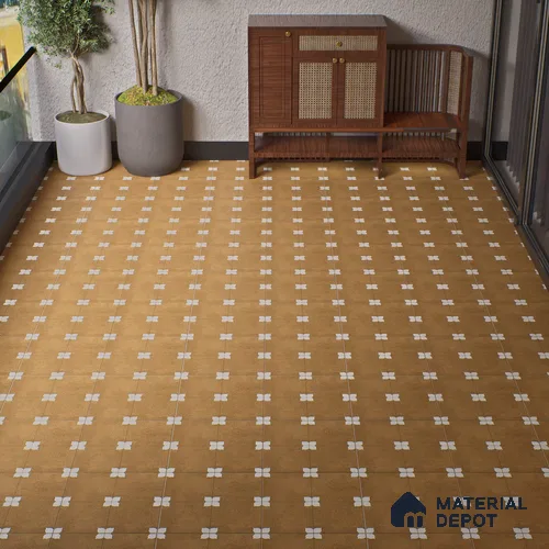 Parking Moroccan Floor Tile TL 08205 Bloom Cafe 16 inch x 16 inch | Vitrified Anti Slip Matte Finish Heavy Duty Tile - 12 mm | Suitable For High Traffic Areas, Parking, Bathroom | Pattern Alignment May Vary | 2-3 mm Spacer is Mandatory