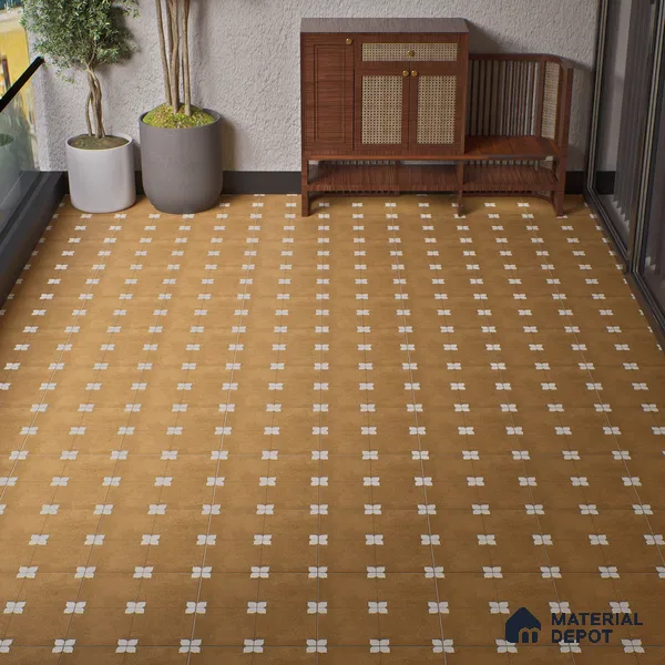Parking Moroccan Floor Tile TL 08205 Bloom Cafe 16 inch x 16 inch | Vitrified Anti Slip Matte Finish Heavy Duty Tile - 12 mm | Suitable For High Traffic Areas, Parking, Bathroom | Pattern Alignment May Vary | 2-3 mm Spacer is Mandatory