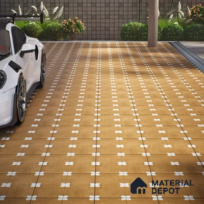 Parking Moroccan Floor Tile TL 08205 Bloom Cafe 16 inch x 16 inch | Vitrified Anti Slip Matte Finish Heavy Duty Tile - 12 mm | Suitable For High Traffic Areas, Parking, Bathroom | Pattern Alignment May Vary | 2-3 mm Spacer is Mandatory