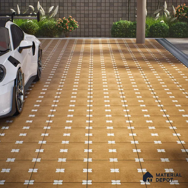 Parking Moroccan Floor Tile TL 08205 Bloom Cafe 16 inch x 16 inch | Vitrified Anti Slip Matte Finish Heavy Duty Tile - 12 mm | Suitable For High Traffic Areas, Parking, Bathroom | Pattern Alignment May Vary | 2-3 mm Spacer is Mandatory