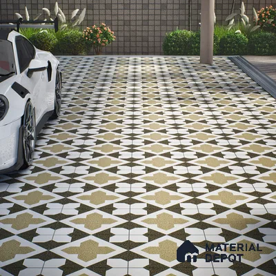 Parking Patterned Floor Tile TL 08196 DC-16 16 inch x 16 inch | Vitrified Anti Skid Matte Finish Heavy Duty Tile - 12 mm | Suitable For High Traffic Areas, Parking, Bathroom | Pattern Alignment May Vary | 2-3 mm Spacer is Mandatory