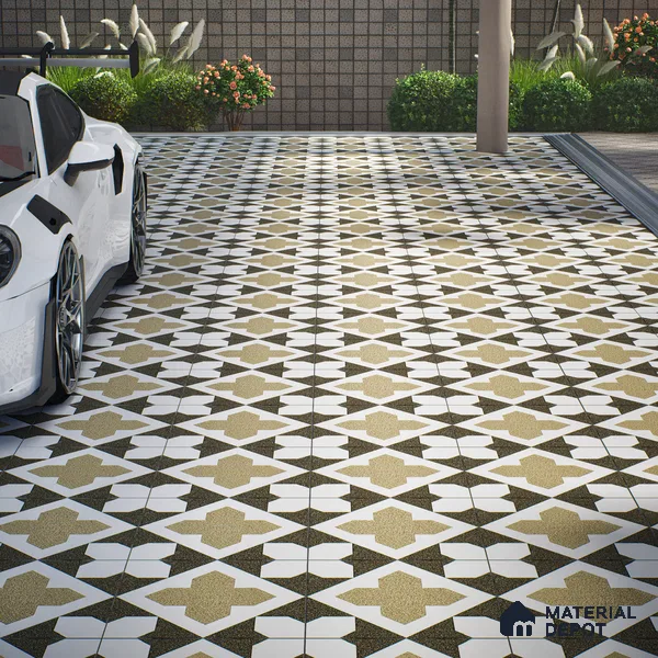 Parking Patterned Floor Tile TL 08196 DC-16 16 inch x 16 inch | Vitrified Anti Skid Matte Finish Heavy Duty Tile - 12 mm | Suitable For High Traffic Areas, Parking, Bathroom | Pattern Alignment May Vary | 2-3 mm Spacer is Mandatory