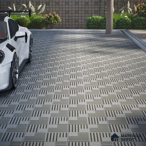 Parking Patterned Floor Tile TL 08200 B DC-28 16 inch x 16 inch | Vitrified Anti Skid Matte Finish Heavy Duty Tile - 12 mm | Suitable For High Traffic Areas, Parking, Balcony | Pattern Alignment May Vary | 2-3 mm Spacer is Mandatory