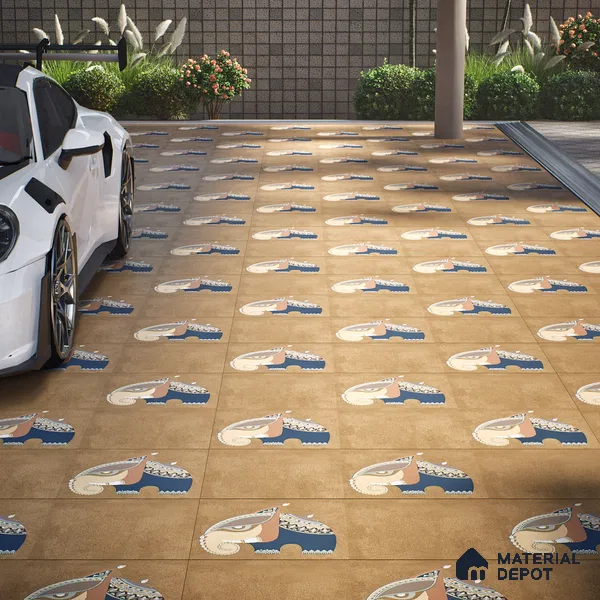 Parking Patterned Floor Tile TL 08206 B Kottai Cafe Decor 16 inch x 16 inch | Vitrified Anti Slip Matte Finish Heavy Duty Tile - 12 mm | Suitable For High Traffic Areas, Parking, Balcony | Pattern Alignment May Vary | 2-3 mm Spacer is Mandatory