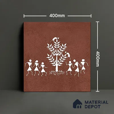 Parking Patterned Floor Tile TL 08206 D Kottai Cotto Decor 16 inch x 16 inch | Vitrified Anti Slip Matte Finish Heavy Duty Tile - 12 mm | Suitable For High Traffic Areas, Parking, Balcony | Pattern Alignment May Vary | 2-3 mm Spacer is Mandatory