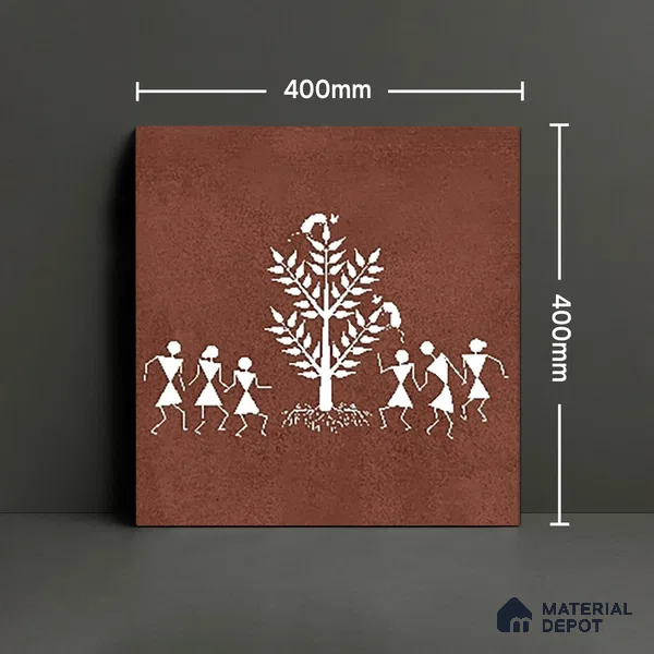 Parking Patterned Floor Tile TL 08206 D Kottai Cotto Decor 16 inch x 16 inch | Vitrified Anti Slip Matte Finish Heavy Duty Tile - 12 mm | Suitable For High Traffic Areas, Parking, Balcony | Pattern Alignment May Vary | 2-3 mm Spacer is Mandatory
