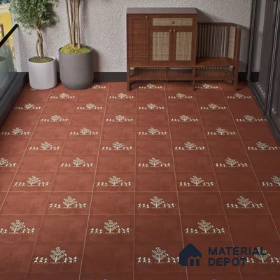 Parking Patterned Floor Tile TL 08206 D Kottai Cotto Decor 16 inch x 16 inch | Vitrified Anti Slip Matte Finish Heavy Duty Tile - 12 mm | Suitable For High Traffic Areas, Parking, Balcony | Pattern Alignment May Vary | 2-3 mm Spacer is Mandatory
