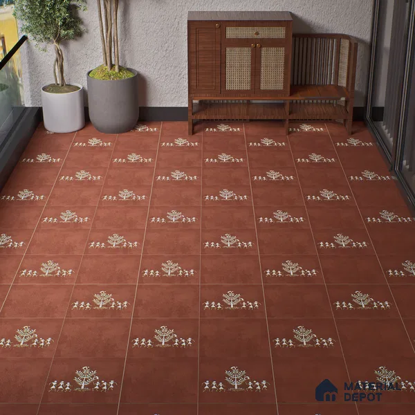 Parking Patterned Floor Tile TL 08206 D Kottai Cotto Decor 16 inch x 16 inch | Vitrified Anti Slip Matte Finish Heavy Duty Tile - 12 mm | Suitable For High Traffic Areas, Parking, Balcony | Pattern Alignment May Vary | 2-3 mm Spacer is Mandatory
