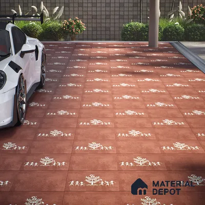 Parking Patterned Floor Tile TL 08206 D Kottai Cotto Decor 16 inch x 16 inch | Vitrified Anti Slip Matte Finish Heavy Duty Tile - 12 mm | Suitable For High Traffic Areas, Parking, Balcony | Pattern Alignment May Vary | 2-3 mm Spacer is Mandatory
