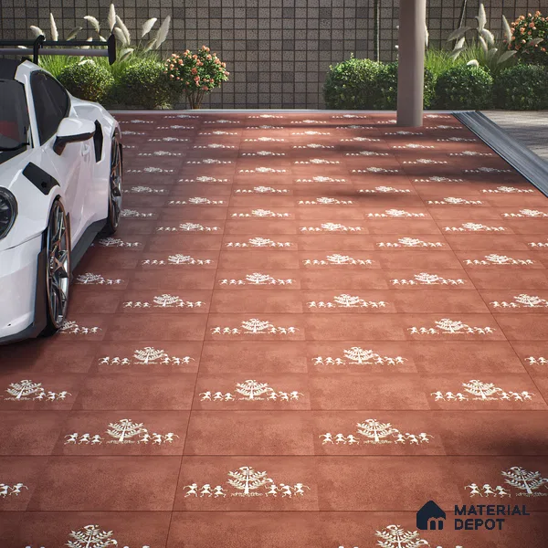 Parking Patterned Floor Tile TL 08206 D Kottai Cotto Decor 16 inch x 16 inch | Vitrified Anti Slip Matte Finish Heavy Duty Tile - 12 mm | Suitable For High Traffic Areas, Parking, Balcony | Pattern Alignment May Vary | 2-3 mm Spacer is Mandatory