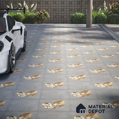 Parking Patterned Floor Tile TL 08206 F Kottai Gris Decor 16 inch x 16 inch | Vitrified Anti Slip Matte Finish Heavy Duty Tile - 12 mm | Suitable For High Traffic Areas, Parking, Balcony | Pattern Alignment May Vary | 2-3 mm Spacer is Mandatory