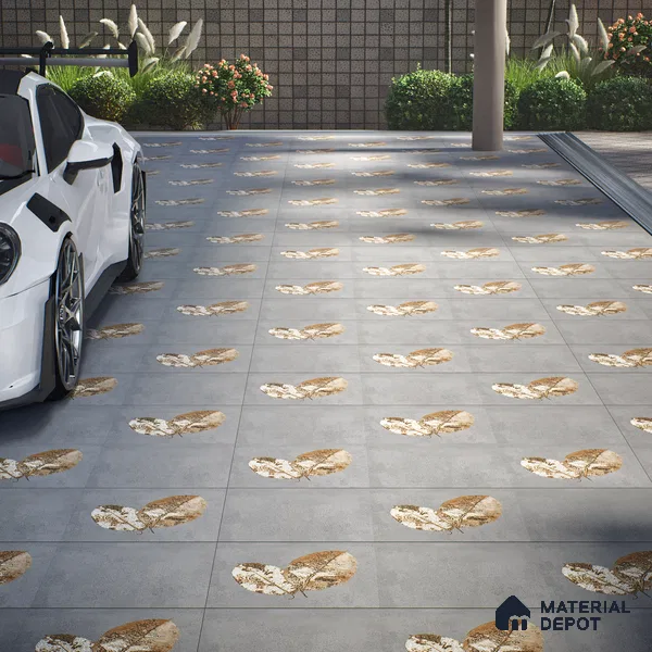 Parking Patterned Floor Tile TL 08206 F Kottai Gris Decor 16 inch x 16 inch | Vitrified Anti Slip Matte Finish Heavy Duty Tile - 12 mm | Suitable For High Traffic Areas, Parking, Balcony | Pattern Alignment May Vary | 2-3 mm Spacer is Mandatory