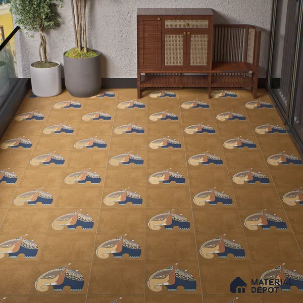 Parking Stone Floor Tile TL 08206 Kottai Cafe 16 inch x 16 inch | Vitrified Anti Slip Matte Finish Heavy Duty Tile - 12 mm | Suitable For High Traffic Areas, Parking, Balcony | Pattern Alignment May Vary | 2-3 mm Spacer is Mandatory