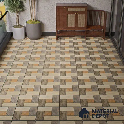 Parking Stone Floor Tile TL 08209 Sand Stone 16 inch x 16 inch | Vitrified Anti Slip Matte Finish Heavy Duty Tile - 12 mm | Suitable For High Traffic Areas, Parking, Balcony | Pattern Alignment May Vary | 2-3 mm Spacer is Mandatory