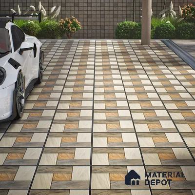 Parking Stone Floor Tile TL 08209 Sand Stone 16 inch x 16 inch | Vitrified Anti Slip Matte Finish Heavy Duty Tile - 12 mm | Suitable For High Traffic Areas, Parking, Balcony | Pattern Alignment May Vary | 2-3 mm Spacer is Mandatory