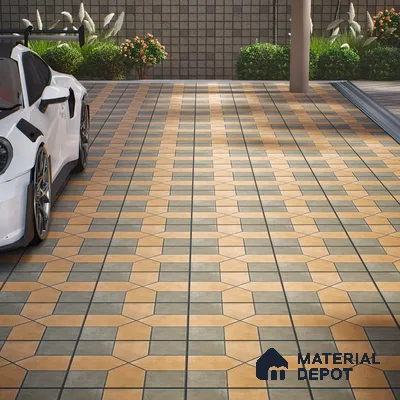 Parking Stone Floor Tile TL 08207 B Indus Olive 16 inch x 16 inch | Vitrified Anti Slip Matte Finish Heavy Duty Tile - 12 mm | Suitable For High Traffic Areas, Parking, Balcony | Pattern Alignment May Vary | 2-3 mm Spacer is Mandatory