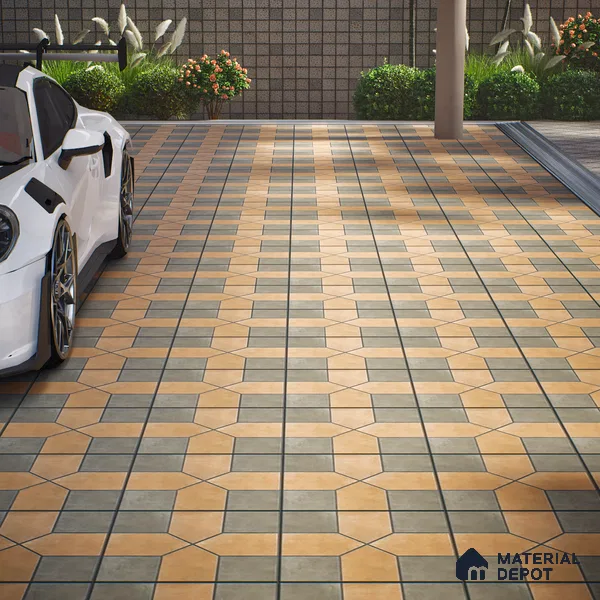 Parking Stone Floor Tile TL 08207 B Indus Olive 16 inch x 16 inch | Vitrified Anti Slip Matte Finish Heavy Duty Tile - 12 mm | Suitable For High Traffic Areas, Parking, Balcony | Pattern Alignment May Vary | 2-3 mm Spacer is Mandatory