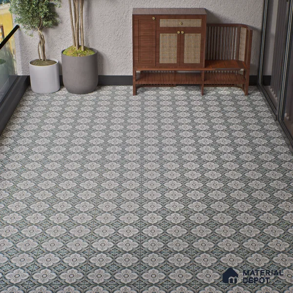 Parking Moroccan Floor Tile TL 08204 DC-33 16 inch x 16 inch | Vitrified Anti Skid Matte Finish Heavy Duty Tile - 12 mm | Suitable For High Traffic Areas, Bathroom, Balcony | Pattern Alignment May Vary | 2-3 mm Spacer is Mandatory