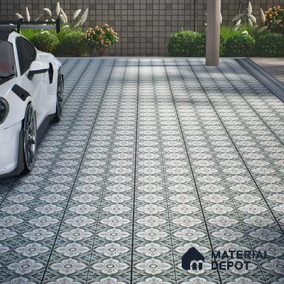 Parking Moroccan Floor Tile TL 08204 DC-33 16 inch x 16 inch | Vitrified Anti Skid Matte Finish Heavy Duty Tile - 12 mm | Suitable For High Traffic Areas, Bathroom, Balcony | Pattern Alignment May Vary | 2-3 mm Spacer is Mandatory