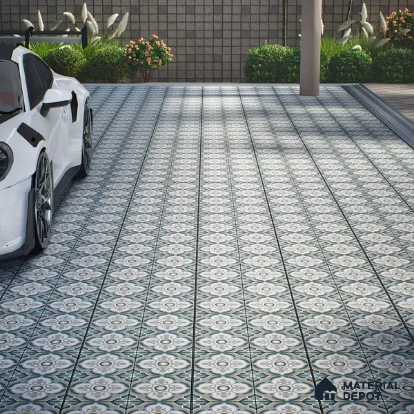 Parking Moroccan Floor Tile TL 08204 DC-33 16 inch x 16 inch | Vitrified Anti Skid Matte Finish Heavy Duty Tile - 12 mm | Suitable For High Traffic Areas, Bathroom, Balcony | Pattern Alignment May Vary | 2-3 mm Spacer is Mandatory
