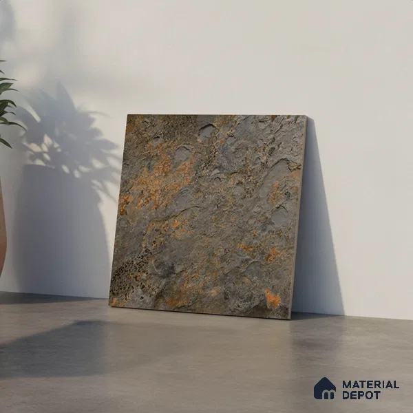 Budget Friendly Stone Look Value for Money Parking Charcoal Veil Floor Tile 16 x 16 inch | TL 08550 | Vitrified Matte Finish Tile - 12 mm | Suitable For Parking, Outdoor, Balcony & Terrace | Pattern Alignment May Vary | 2-3 mm Spacer is Mandatory