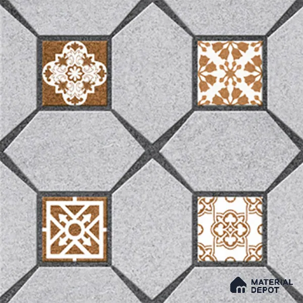 Budget Friendly Moroccan Look Value for Money Parking Cinder Ash Floor Tile 16 x 16 inch | TL 08554 | Vitrified Matte Finish Tile - 12 mm | Suitable For Parking, Outdoor, Balcony & Terrace | Pattern Alignment May Vary | 2-3 mm Spacer is Mandatory