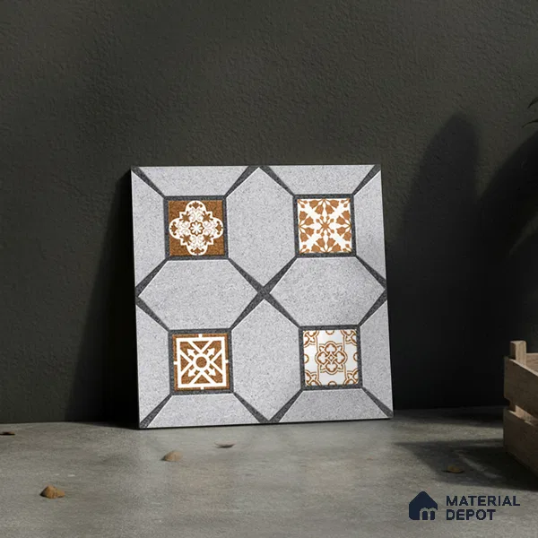 Budget Friendly Moroccan Look Value for Money Parking Cinder Ash Floor Tile 16 x 16 inch | TL 08554 | Vitrified Matte Finish Tile - 12 mm | Suitable For Parking, Outdoor, Balcony & Terrace | Pattern Alignment May Vary | 2-3 mm Spacer is Mandatory