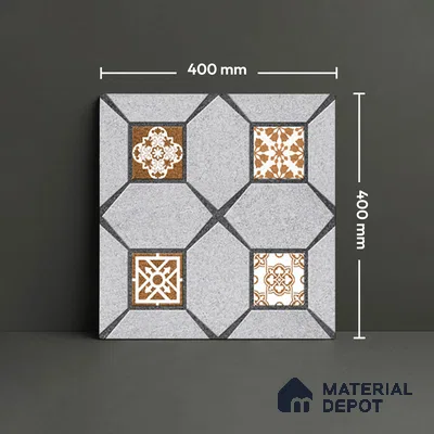 Budget Friendly Moroccan Look Value for Money Parking Cinder Ash Floor Tile 16 x 16 inch | TL 08554 | Vitrified Matte Finish Tile - 12 mm | Suitable For Parking, Outdoor, Balcony & Terrace | Pattern Alignment May Vary | 2-3 mm Spacer is Mandatory