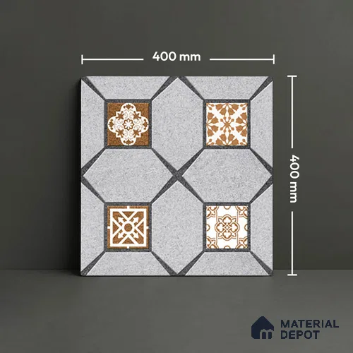 Budget Friendly Moroccan Look Value for Money Parking Cinder Ash Floor Tile 16 x 16 inch | TL 08554 | Vitrified Matte Finish Tile - 12 mm | Suitable For Parking, Outdoor, Balcony & Terrace | Pattern Alignment May Vary | 2-3 mm Spacer is Mandatory