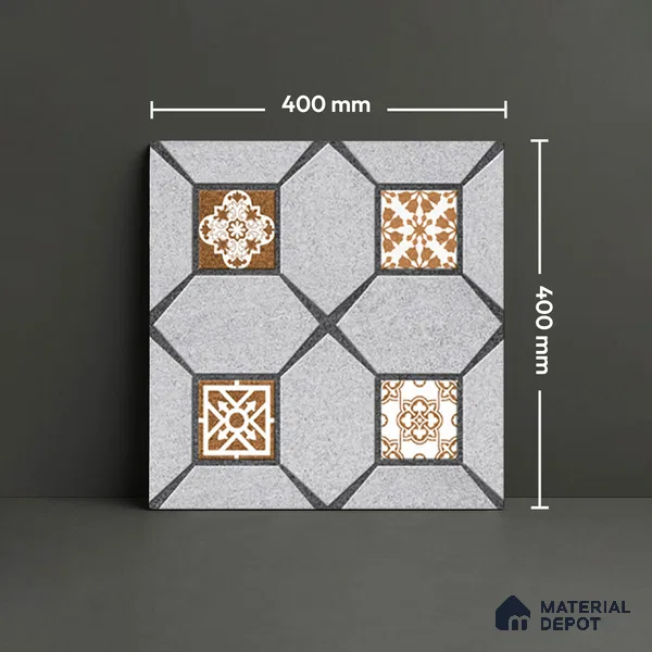 Budget Friendly Moroccan Look Value for Money Parking Cinder Ash Floor Tile 16 x 16 inch | TL 08554 | Vitrified Matte Finish Tile - 12 mm | Suitable For Parking, Outdoor, Balcony & Terrace | Pattern Alignment May Vary | 2-3 mm Spacer is Mandatory