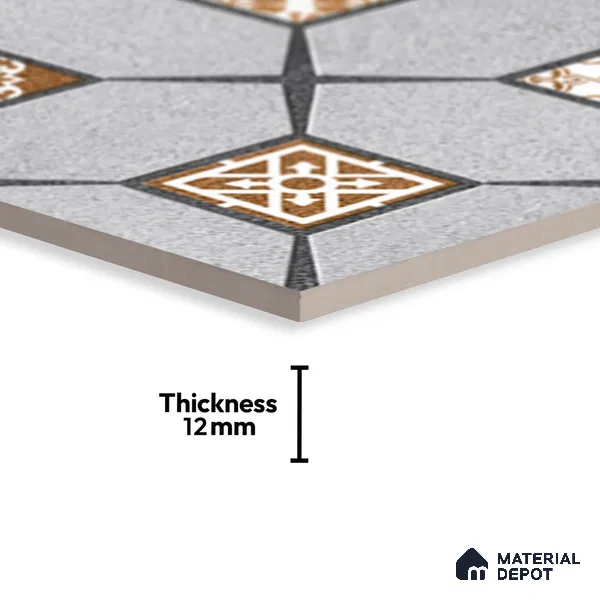 Budget Friendly Moroccan Look Value for Money Parking Cinder Ash Floor Tile 16 x 16 inch | TL 08554 | Vitrified Matte Finish Tile - 12 mm | Suitable For Parking, Outdoor, Balcony & Terrace | Pattern Alignment May Vary | 2-3 mm Spacer is Mandatory