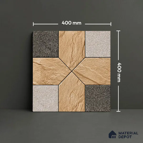 Budget Friendly Patterned Look Value for Money Parking Mistral Slate Floor Tile 16 x 16 inch | TL 08546 | Vitrified Matte Finish Tile - 12 mm | Suitable For Parking, Outdoor, Balcony & Terrace | Pattern Alignment May Vary | 2-3 mm Spacer is Mandatory