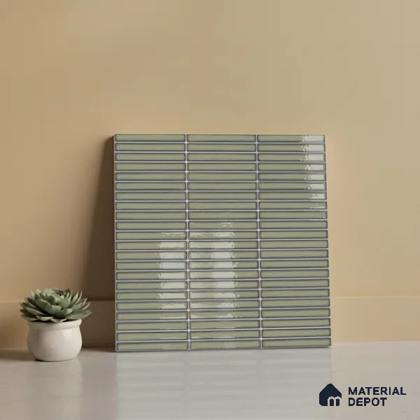 Faux Subway Look Wall Tile TL 08135 F Brich Olive 1 ft x 1 ft Ceramic Glossy Finish - 10 mm | Please Expect a Slight Variation of Pattern