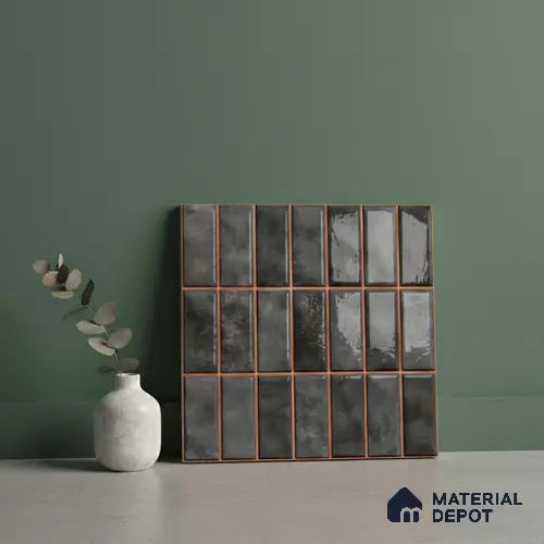 Faux Subway Look Wall Tile TL 08136 C Florim Coal 1 ft x 1 ft Ceramic Glossy Finish - 10 mm | Please Expect a Slight Variation of Pattern