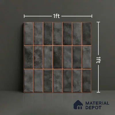 Faux Subway Look Wall Tile TL 08136 C Florim Coal 1 ft x 1 ft Ceramic Glossy Finish - 10 mm | Please Expect a Slight Variation of Pattern