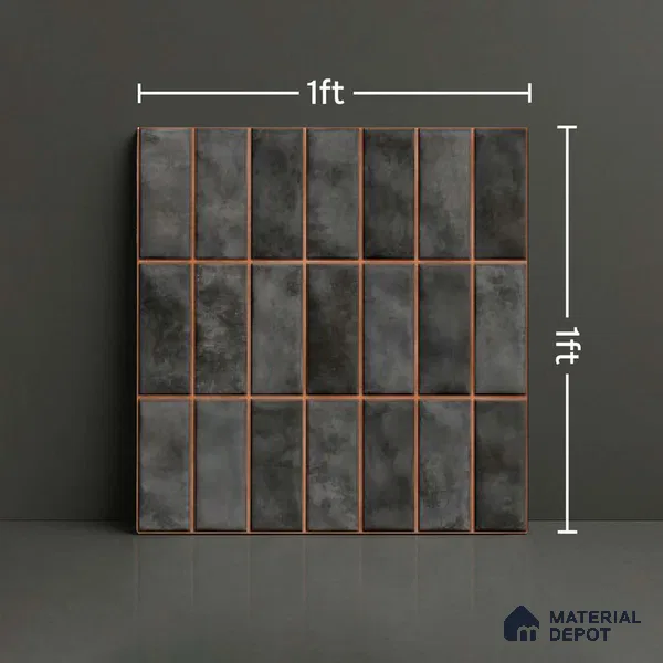 Faux Subway Look Wall Tile TL 08136 C Florim Coal 1 ft x 1 ft Ceramic Glossy Finish - 10 mm | Please Expect a Slight Variation of Pattern