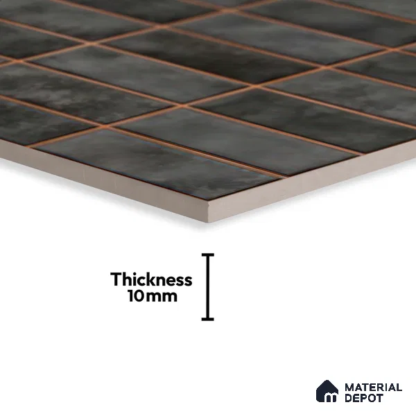 Faux Subway Look Wall Tile TL 08136 C Florim Coal 1 ft x 1 ft Ceramic Glossy Finish - 10 mm | Please Expect a Slight Variation of Pattern