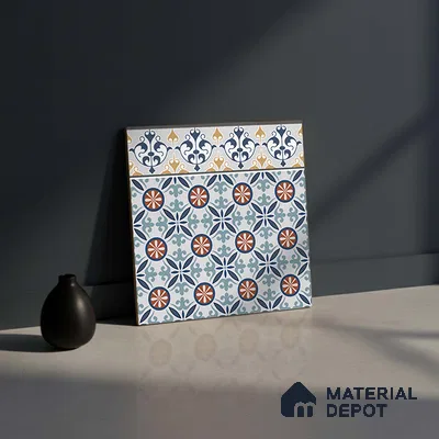 Moroccan Carpet Tile TL 08345 B 61018 B 1 ft x 1 ft Ceramic Matte Finish - 10 mm | Suitable For Living Room, Kitchen, Dining Area | Please Expect a Slight Variation of Pattern