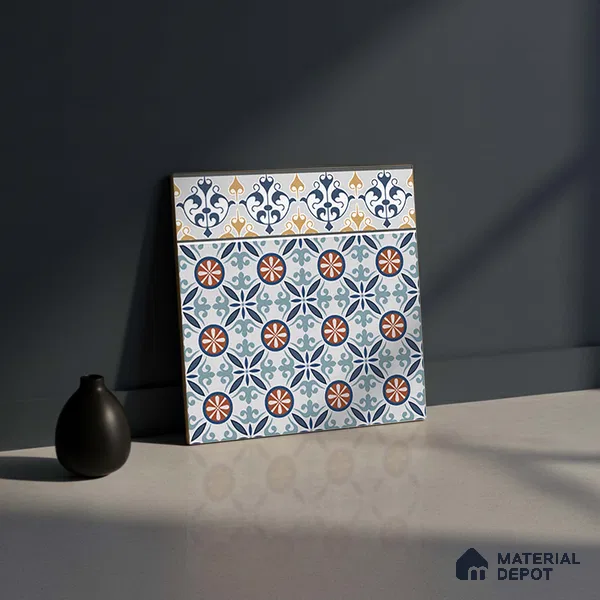 Moroccan Carpet Tile TL 08345 B 61018 B 1 ft x 1 ft Ceramic Matte Finish - 10 mm | Suitable For Living Room, Kitchen, Dining Area | Please Expect a Slight Variation of Pattern