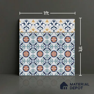 Moroccan Carpet Tile TL 08345 B 61018 B 1 ft x 1 ft Ceramic Matte Finish - 10 mm | Suitable For Living Room, Kitchen, Dining Area | Please Expect a Slight Variation of Pattern