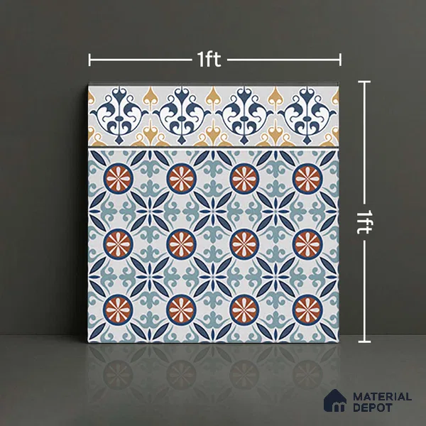 Moroccan Carpet Tile TL 08345 B 61018 B 1 ft x 1 ft Ceramic Matte Finish - 10 mm | Suitable For Living Room, Kitchen, Dining Area | Please Expect a Slight Variation of Pattern