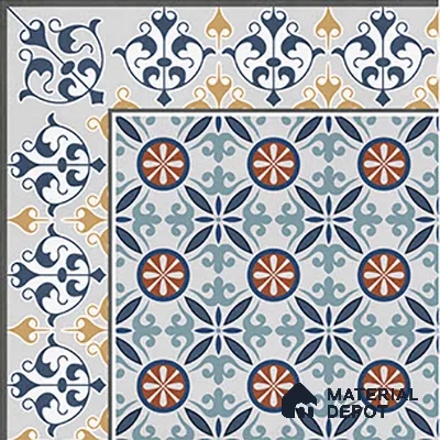 Moroccan Carpet Tile TL 08345 61018 A 1 ft x 1 ft Ceramic Matte Finish - 10 mm | Suitable For Living Room, Kitchen, Dining Area | Please Expect a Slight Variation of Pattern