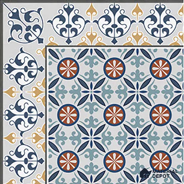 Moroccan Carpet Tile TL 08345 61018 A 1 ft x 1 ft Ceramic Matte Finish - 10 mm | Suitable For Living Room, Kitchen, Dining Area | Please Expect a Slight Variation of Pattern