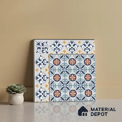 Moroccan Carpet Tile TL 08345 61018 A 1 ft x 1 ft Ceramic Matte Finish - 10 mm | Suitable For Living Room, Kitchen, Dining Area | Please Expect a Slight Variation of Pattern